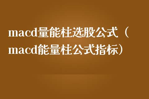 macd量能柱选股公式（macd能量柱公式指标）_https://wap.gongyisiwang.com_保险理财_第1张