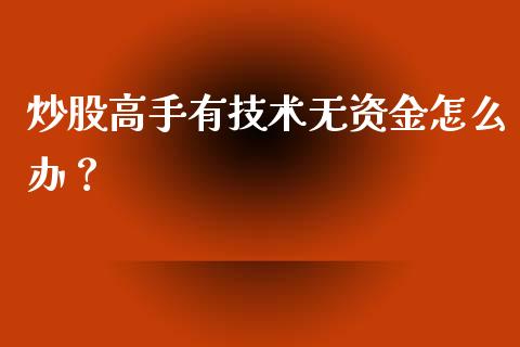 炒股高手有技术无资金怎么办？_https://wap.gongyisiwang.com_大盘分析_第1张