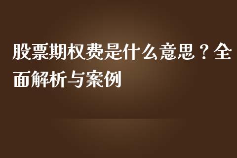 股票期权费是什么意思？全面解析与案例_https://wap.gongyisiwang.com_理财规划_第1张