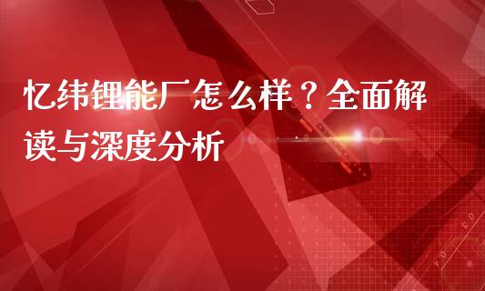 忆纬锂能厂怎么样？全面解读与深度分析_https://wap.gongyisiwang.com_美原油直播_第1张