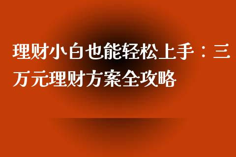 理财小白也能轻松上手：三万元理财方案全攻略_https://wap.gongyisiwang.com_大盘分析_第1张
