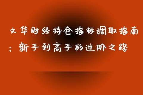 文华财经持仓指标调取指南：新手到高手的进阶之路_https://wap.gongyisiwang.com_概念板块_第1张