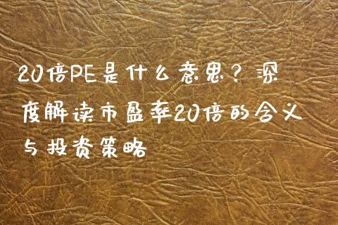 20倍PE是什么意思？深度解读市盈率20倍的含义与投资策略_https://wap.gongyisiwang.com_金融科技_第1张