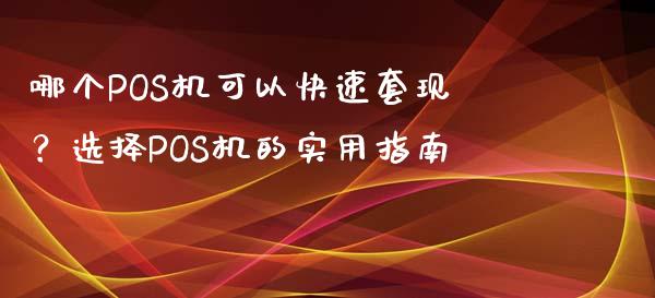 哪个POS机可以快速套现？选择POS机的实用指南_https://wap.gongyisiwang.com_个股行情_第1张