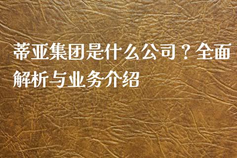 蒂亚集团是什么公司？全面解析与业务介绍_https://wap.gongyisiwang.com_个股行情_第1张