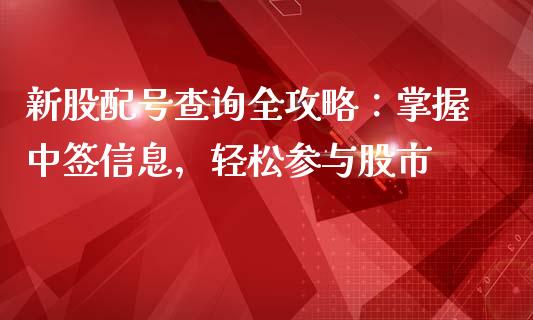 新股配号查询全攻略：掌握中签信息，轻松参与股市_https://wap.gongyisiwang.com_股市新闻_第1张