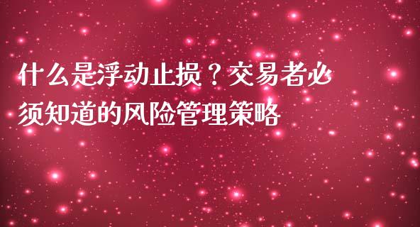 什么是浮动止损？交易者必须知道的风险管理策略_https://wap.gongyisiwang.com_大盘分析_第1张